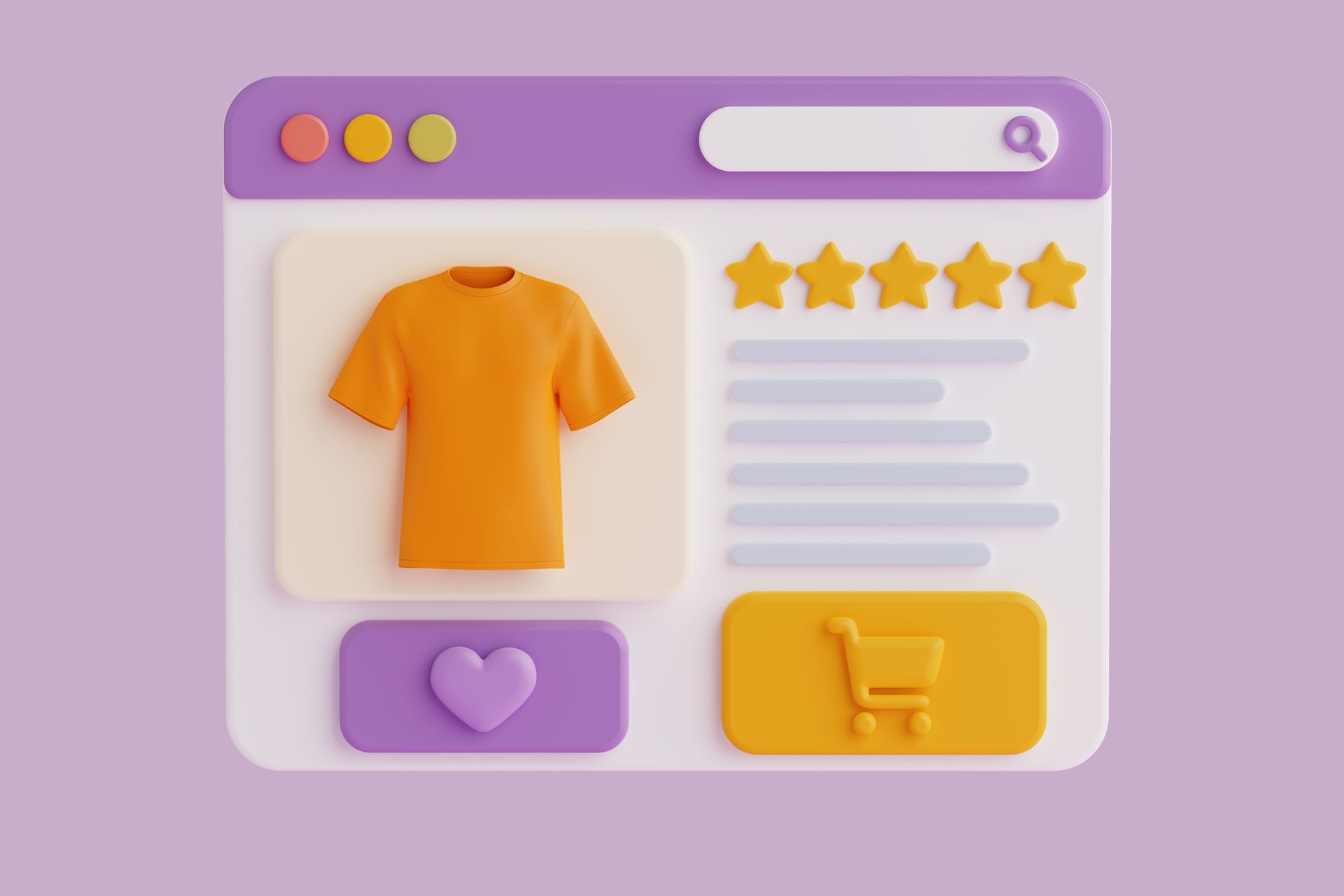 Ecommerce Shopping Concept. Colorful Online Store Interface With T-Shirt Product Page. 3d Rendering